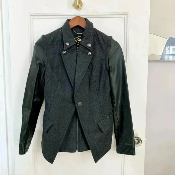 Sam Edelman Faux Leather Sleeve Spring Jacket - Picture 1 of 11
